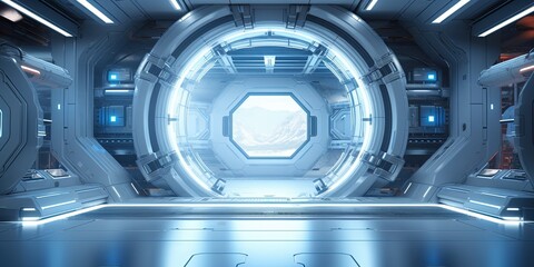 Space station or Sci-fi style futuristic facility external panel surface background. Exterior of scifi device.