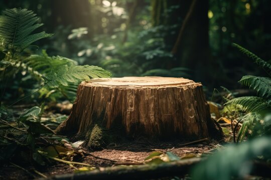 a tree stump in the woods