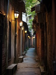 Fototapeta premium a narrow alleyway with lights on
