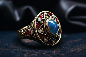 Naklejka premium a ring with a blue stone in the middle