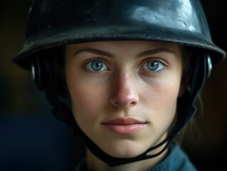a woman wearing a helmet