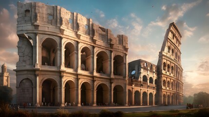 The Colosseum in Rome, Italy. Panoramic image
