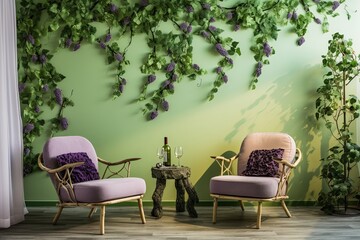 Grape and Vine Scandinavian D�cor: Green Vine Trails & Mint Chairs
