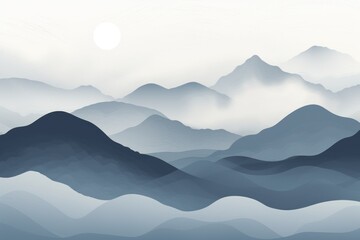 a landscape of mountains and fog