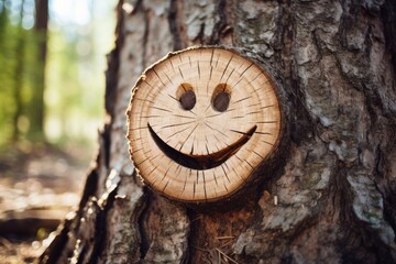 Fototapeta premium a tree stump with a smiley face carved into it