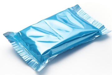 a blue plastic package on a white background