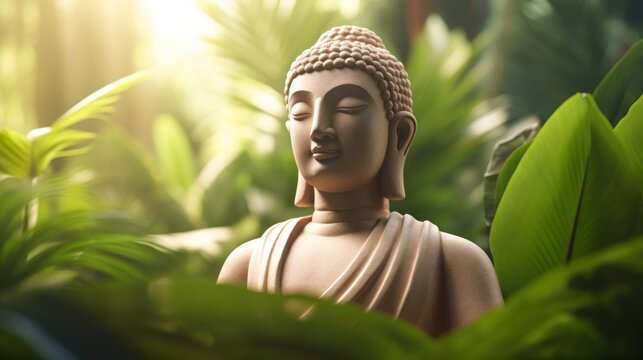 a statue of a buddha in the jungle