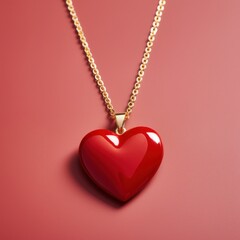 a red heart necklace on a red background