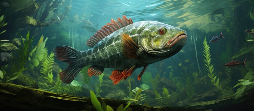 A large Payara fish, scientifically known as Hydrolycus scomberoides, gracefully swims in an aquarium filled with lush green aquatic plants, creating a natural and dynamic underwater scene.