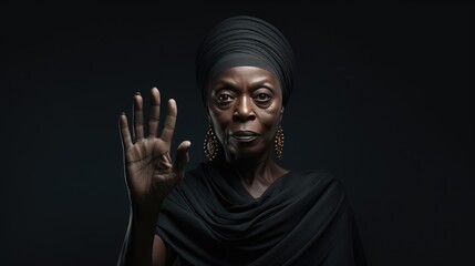 Woman show palm hand against racial gender discrimination