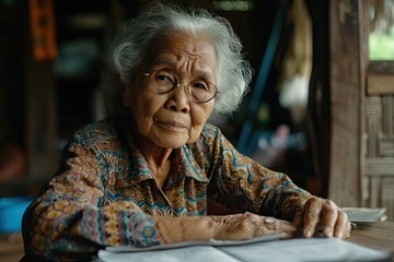 an Indonesian older female working civil servant teacher - obrazy, fototapety, plakaty