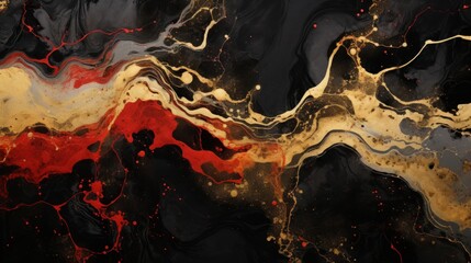 a black and red liquid with gold paint