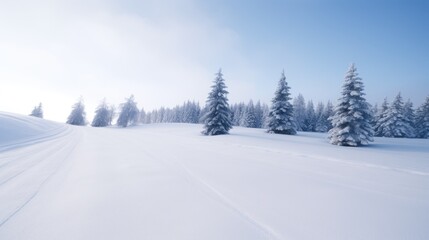 Fototapeta na wymiar a snowy landscape with trees and a blue sky