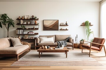 Earthy Textiles and Minimalist Charm: Cozy Living Room with Contemporary Flair