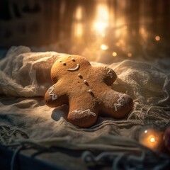 a gingerbread man on a cloth