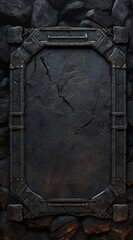 a stone wall with a metal frame