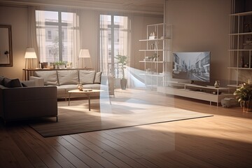 Tech-Infused Living Spaces: Augmented Reality Oasis with Minimalist Furniture
