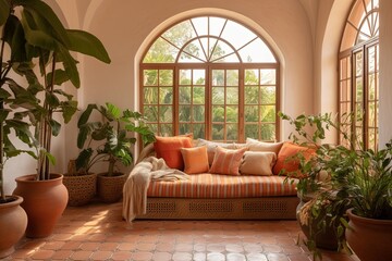 Lush Living Space: Mediterranean Terracotta and Olive Green Palette