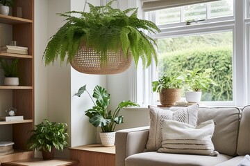 Lush Fern and Orchid Scandinavian Sanctuary with Wooden Fixtures