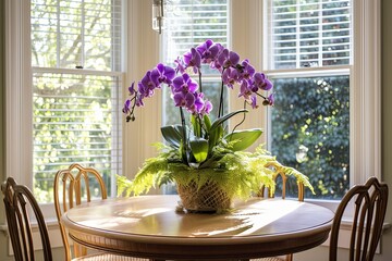 Lush Fern and Orchid Displays: Apartment Oasis with Orchid Centerpiece