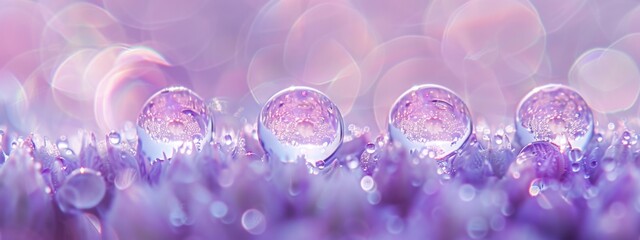 four water droplets sitting in a purple flower - Powered by Adobe