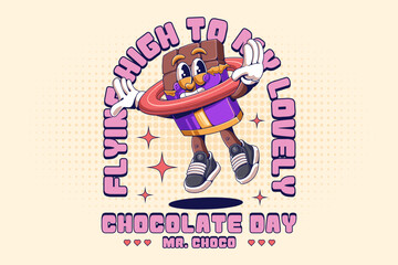 Flying Chocolate Retro Cartoon Character Illustration. Vintage Retro  Chocolate Character Illustration Design