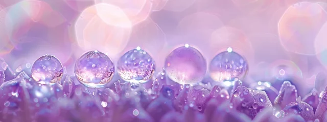 Wandcirkels plexiglas four water droplets sitting in a purple flower © paisorn