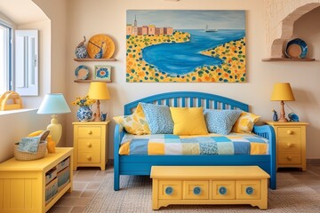 Mediterranean Color Palette Ideas: Playful Mix of Sea Blues and Sunny Yellows for Children's Room