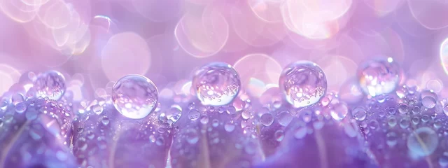 Wandcirkels plexiglas four water droplets sitting in a purple flower © paisorn