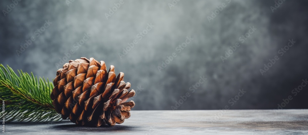 Aufkleber a pine cone is situated atop a table, creating a simple yet captivating composition with its natural