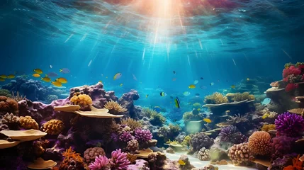 Kissenbezug Underwater panoramic view of coral reef and tropical fish. © Iman