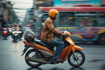 an Indonesian men working as online motorcycle taxi drivers