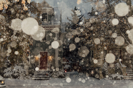 A snowy night in the city