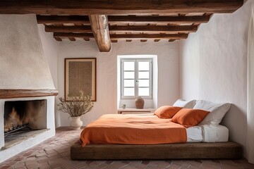 Rustic Mediterranean Bedroom: Burnt Orange Textiles, Wooden Beams & Minimal Decor Ideas