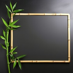 Green bamboo on graphite background, copy space, place for text