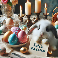 Tarjeta de felicitación de Pascua en español. - obrazy, fototapety, plakaty
