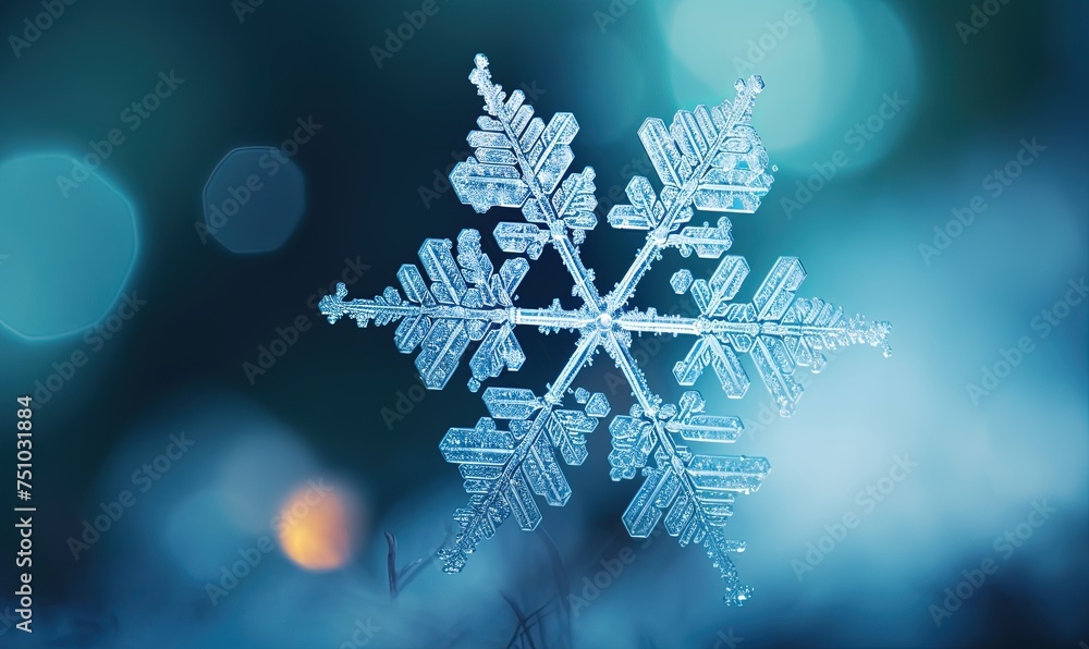Poster beautiful macro photo of a snowflake. winter.