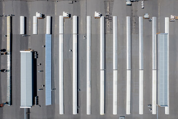 Aerial view of roof top of huge industrial building