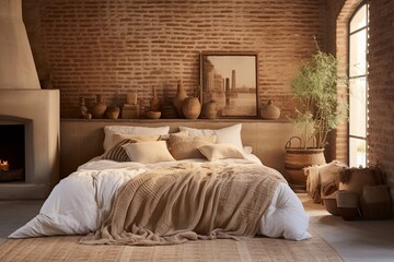 Mediterranean-Inspired Room: Brick Wall & Earth-Toned Textiles