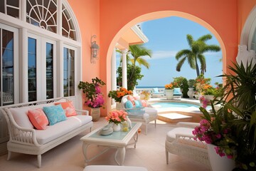 Mediterranean Villa: Coral and Seashell Accents, Blue Walls, Sunny Patio Dream