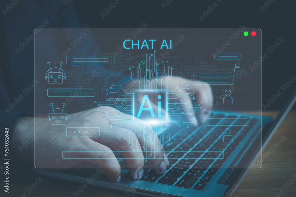 Poster chat bot, ai tech, chatbot conversation ai artificial intelligence technology online customer servic