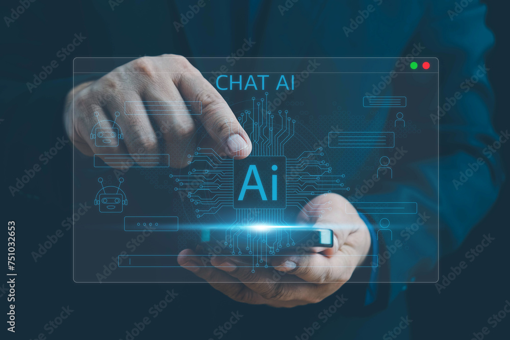 Poster chat bot, ai tech, chatbot conversation ai artificial intelligence technology online customer servic