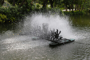Fototapeta premium Turbine water treatment, Fill oxygen into water in lake