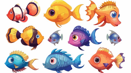 Cute fish cartoon set isolated illustrations isolate