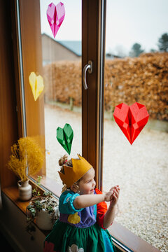 Themed birthday party at home. Hearts and rainbows