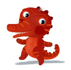 Fototapeta premium cartoon scene with dino dinosaur or dragon playing having fun on white background illustration for children