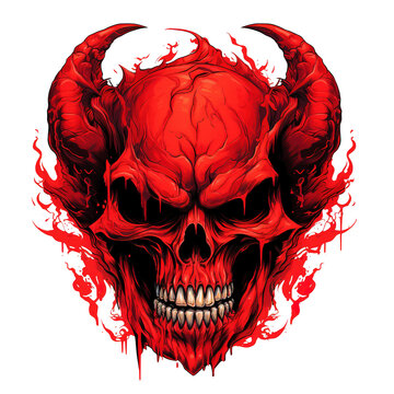Devil Skull Using Horns With PNG Image Vector Illustration