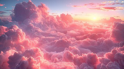 3d clouds in the sky at sunrise, in the style of photorealistic painting, aerial photography, soft, romantic landscapes, photo-realistic landscapes. Generative AI