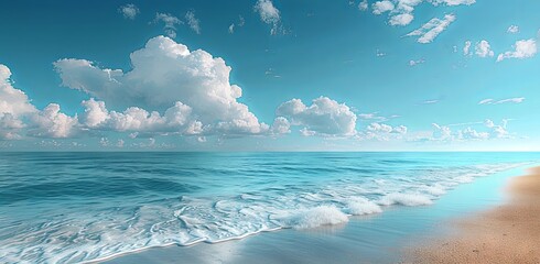 a beautiful sky overlooking a beach, in the style of dark white and light azure, vintage minimalism, high detailed, selective focus, contemporary landscape. Generative AI