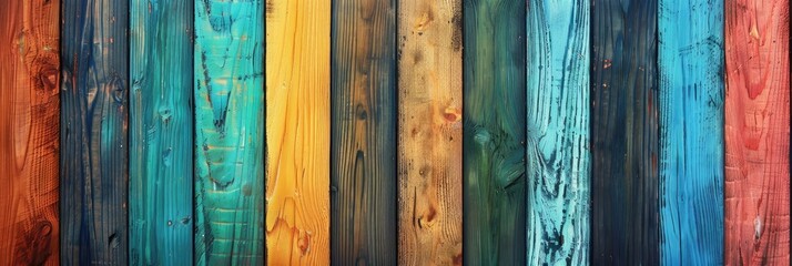 Colorful Wood Planks Background - obrazy, fototapety, plakaty